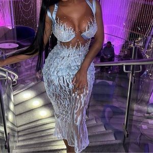 Elegant Blue Sheer Dress